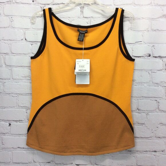 Don Caster Collection Womens Tank Top Sz M Mustard/Brown Color Block Black Trim - Picture 5 of 11